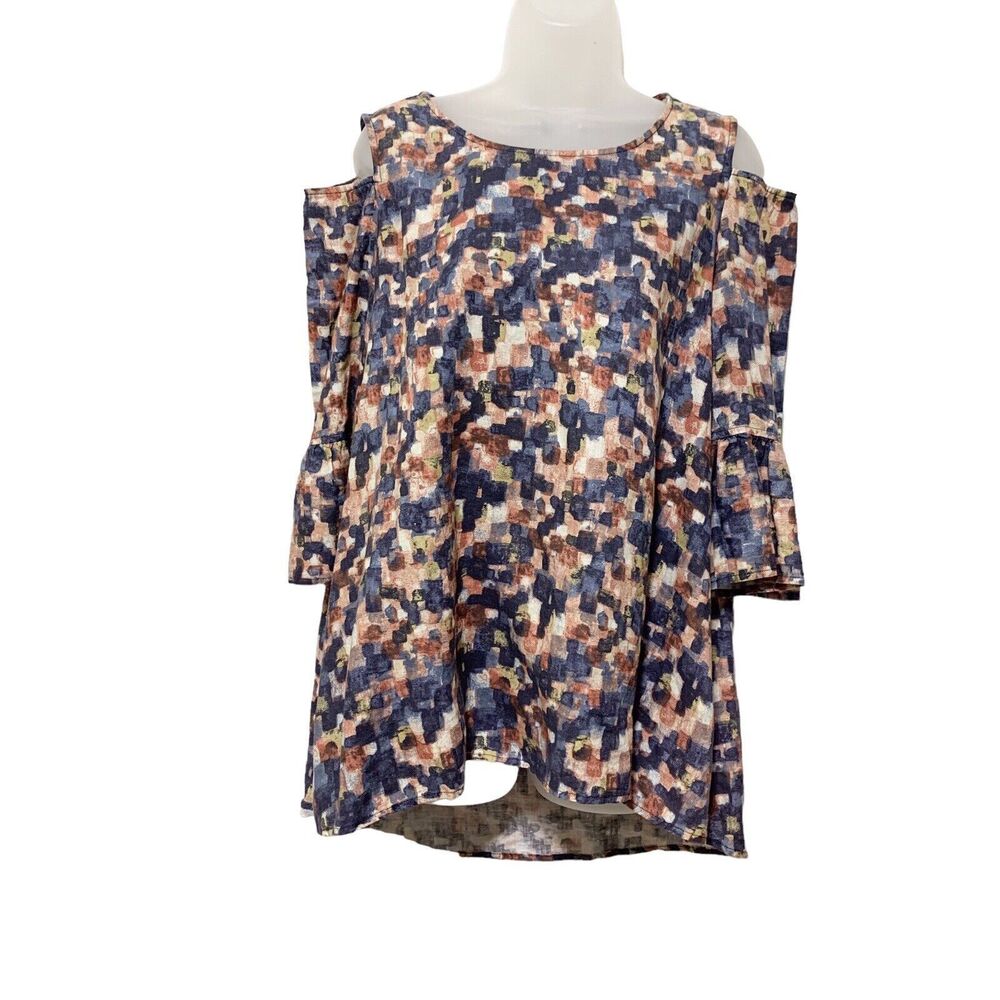 John Mark Cold Shoulder Bell Sleeve Linen Blouse Top Size Small